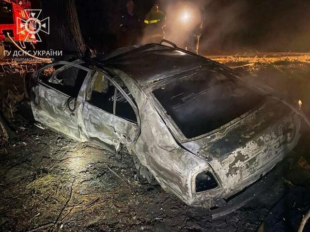 У Полтавській області автомобіль влетів у дерево та спалахнув